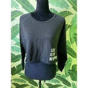 Forever 21 Graphic Long Sleeve Less is the new more Crop Top Women Small Black